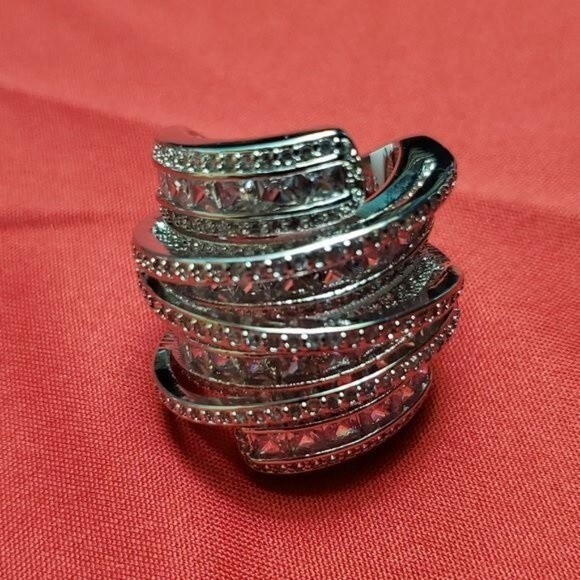 NEW Elegant Spiral Design Silver White Sapphire Natural Stone Ring - Picture 9 of 15